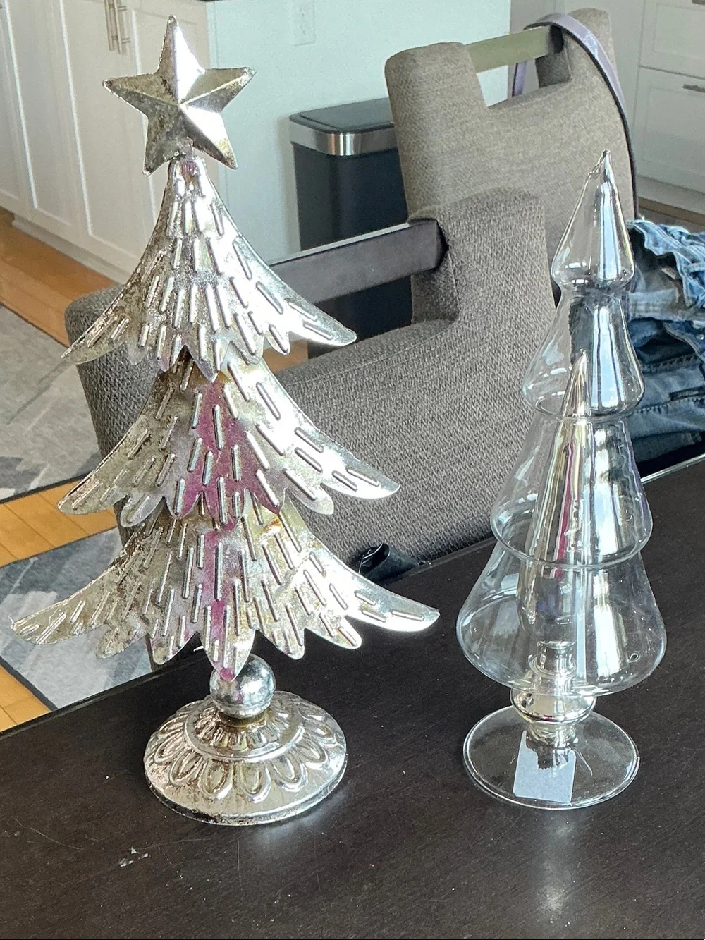 Silver Metallic Decorative Holiday Tree Set - Festive Tabletop Accent
